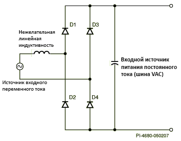 Типичная схема импульсного источника питания переменного тока с мостовым выпрямителем на входе