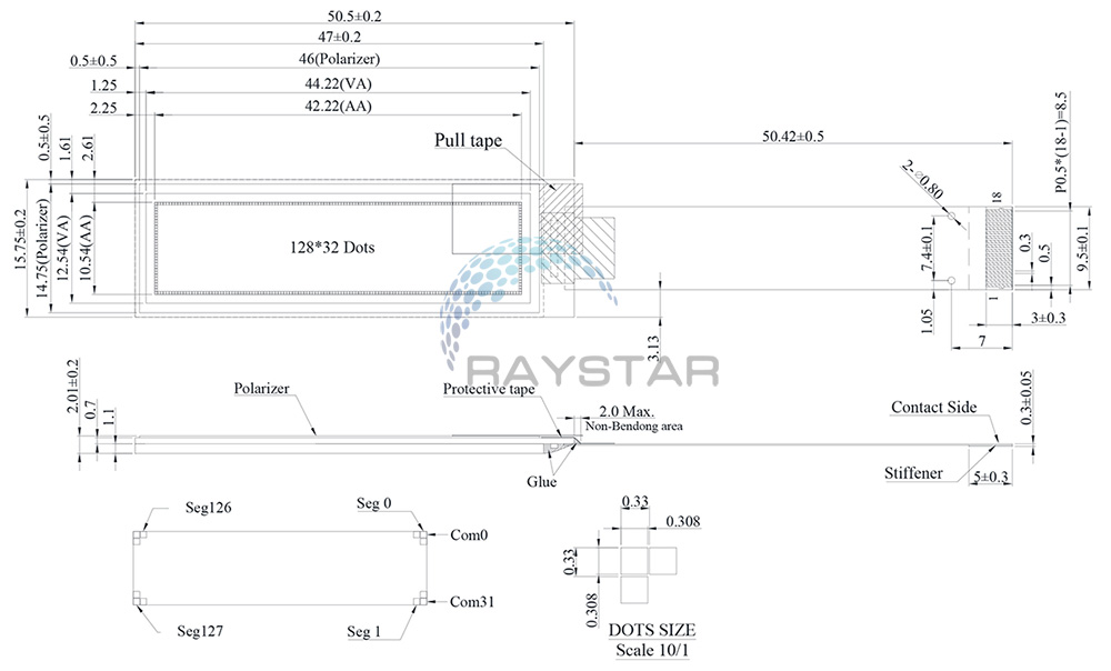 Схема COG OLED дисплей диагональю 1,71’’ от Raystar
