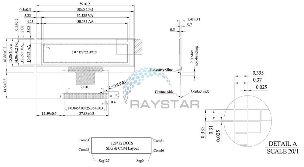 Схема REX012832K OLED 2’’ 128×32 от Raystar
